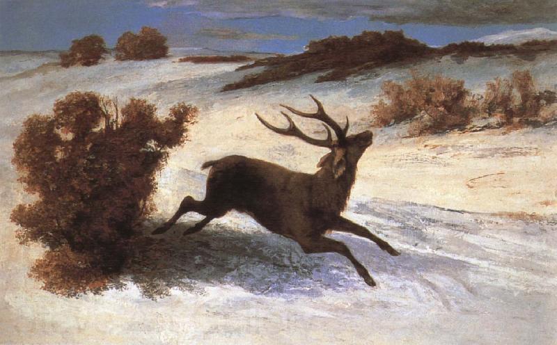 Gustave Courbet The deer running in the snow Norge oil painting art